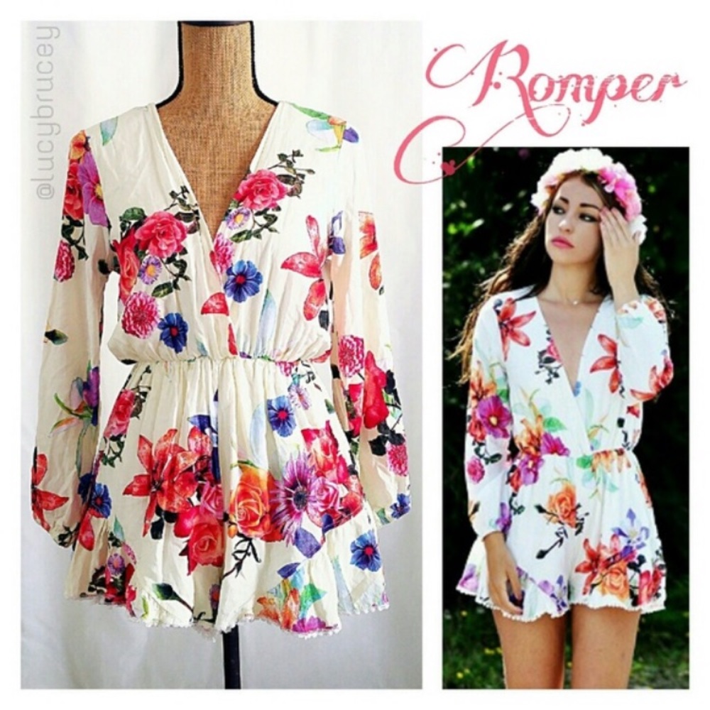 Floral long sleeve romper